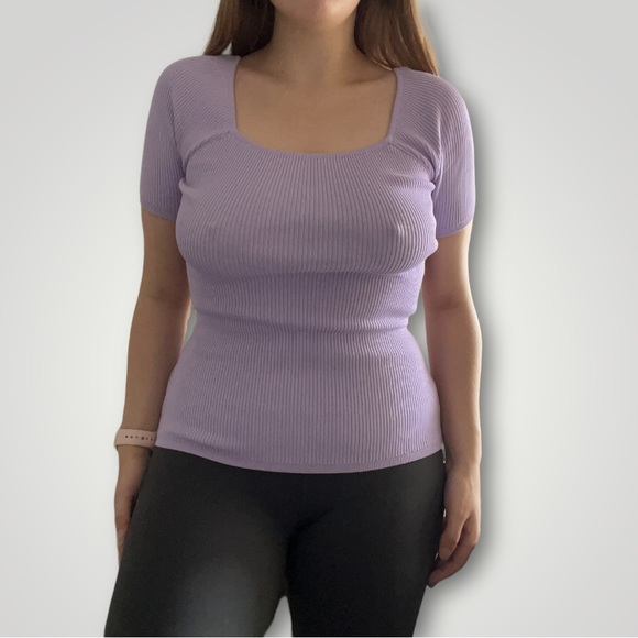 SPRING lilac square neck t-shirt - Picture 2 of 4